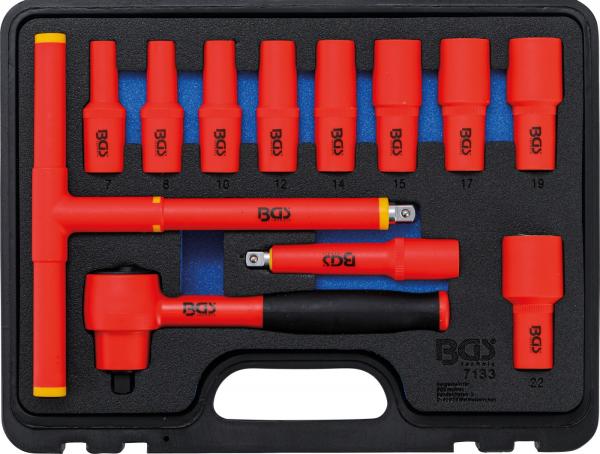 VDE-Steckschlüssel-Satz | Antrieb Innenvierkant 10 mm (3/8") | SW 7 - 22 mm | 12-tlg.