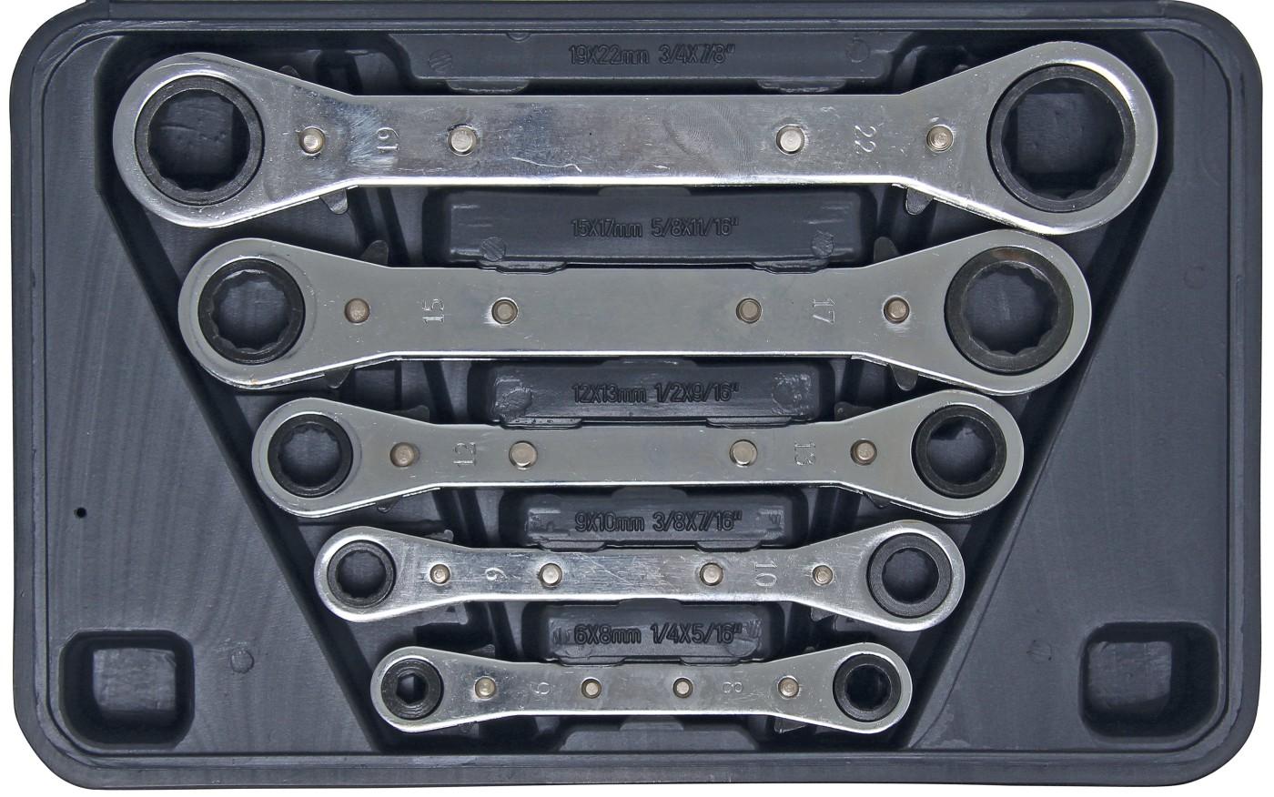 Ratschen-Ringschlüssel-Satz, gerade, umschaltbar | SW 6 x 8 - 19 x 22 mm | 5-tlg.