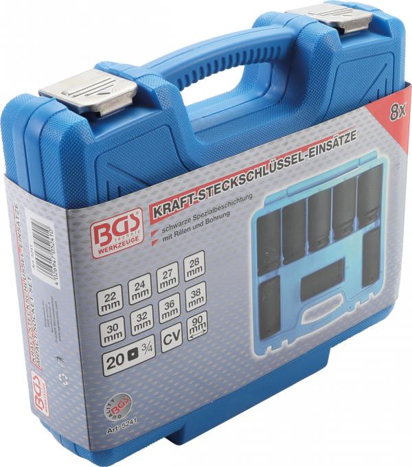 Kraft-Steckschlüssel-Einsatz-Satz, extra tief | Antrieb Innenvierkant 20 mm (3/4") | SW 22 - 38 mm | 8-tlg.
