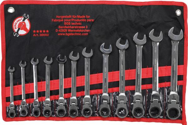 Ratschenring-Maulschlüssel-Satz | flexible Köpfe | SW 8 - 19 mm | 12-tlg.