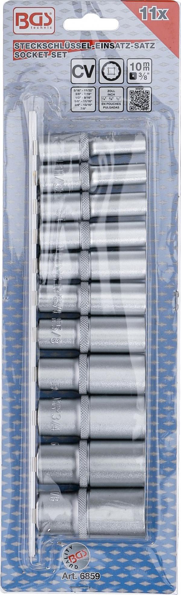 Steckschlüssel-Einsatz-Satz Zwölfkant, tief | Antrieb Innenvierkant 10 mm (3/8") | Zollgrößen | 11-tlg.