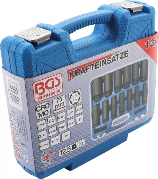 Kraft-Steckschlüssel-Einsatz-Satz Sechskant, tief | Antrieb Innenvierkant 12,5 mm (1/2") | Zollgrößen | 13-tlg.