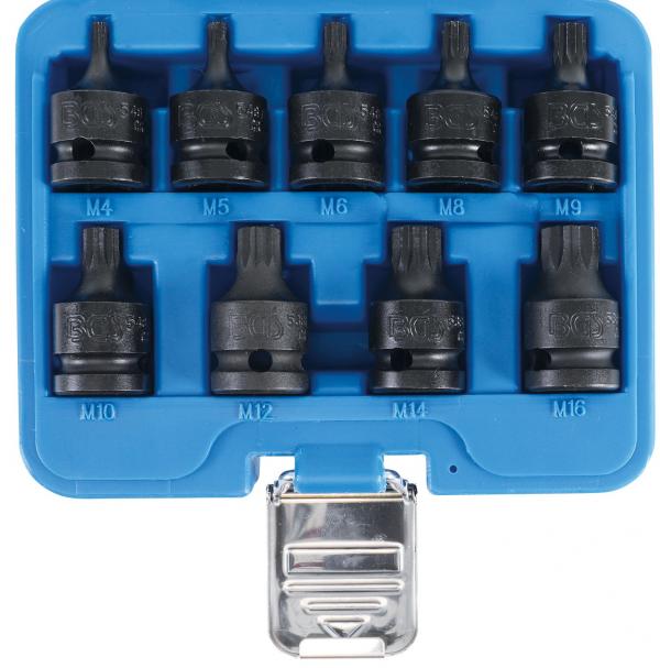 Kraft-Bit-Einsatz-Satz | Antrieb Innenvierkant 12,5 mm (1/2") | Innenvielzahn (für XZN) M4 - M16 | 9-tlg.