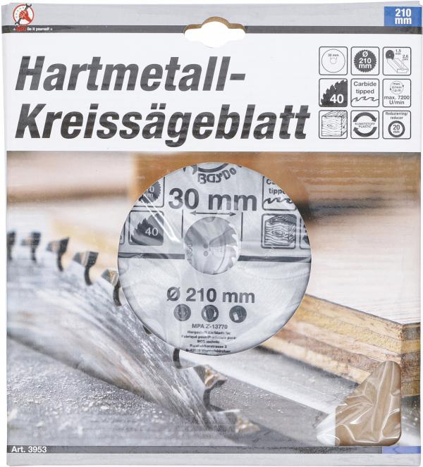 Hartmetall-Kreissägeblatt | Ø 210 x 30 x 2,6 mm | 40 Zähne