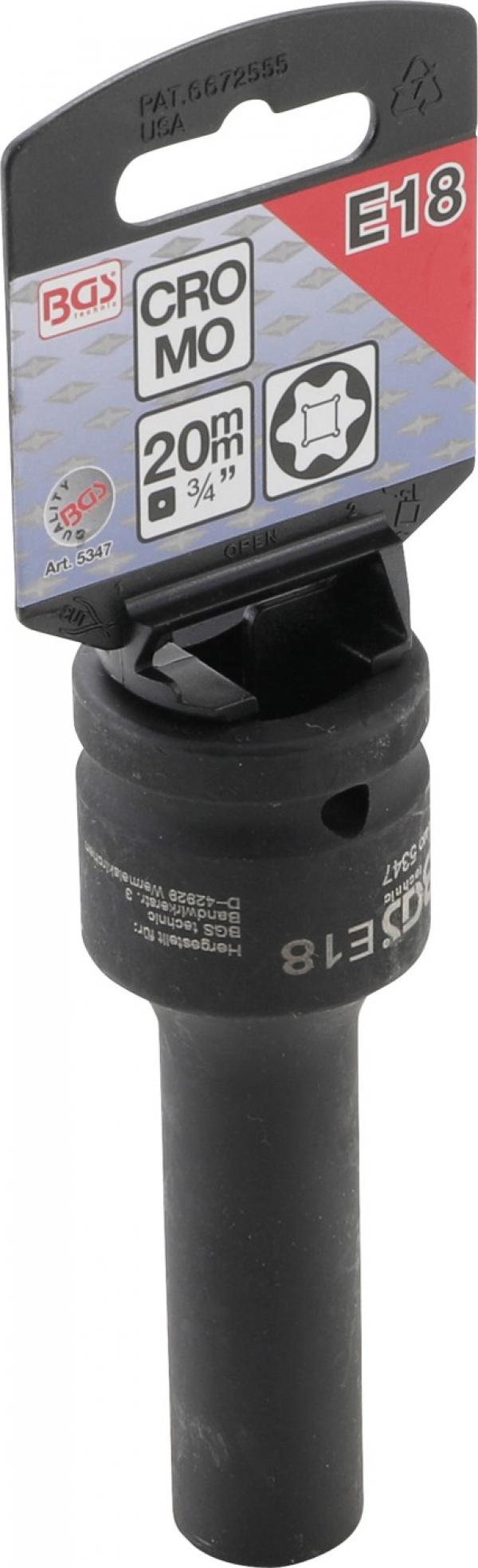 Kraft-Steckschlüssel-Einsatz E-Profil, tief | Antrieb Innenvierkant 20 mm (3/4") | SW E18
