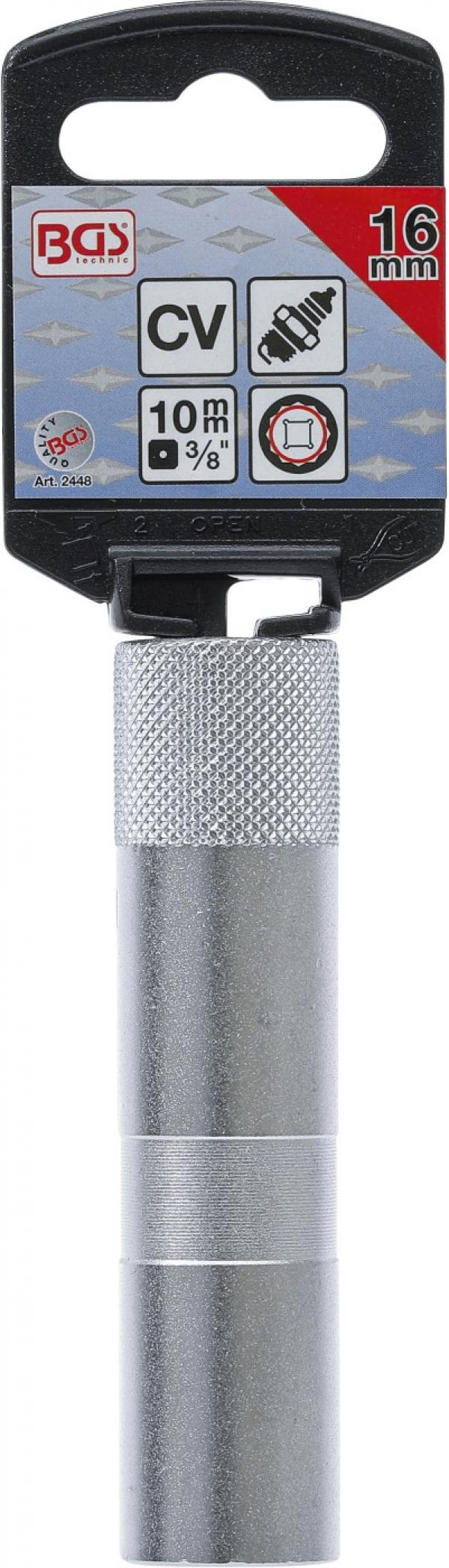 Zündkerzen-Einsatz mit Haltegummi, Zwölfkant, lang | Antrieb Innenvierkant 10 mm (3/8") | SW 16 mm