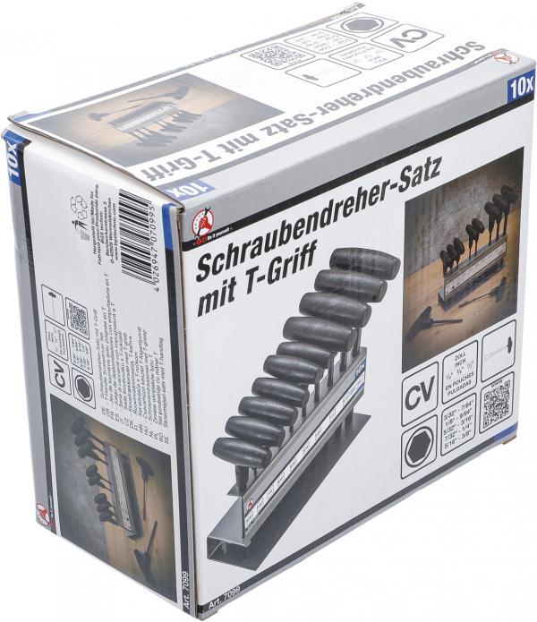 Schraubendreher-Satz mit T-Griff | Zollmaße | Innensechskant 3/32" - 3/8" | 10-tlg.
