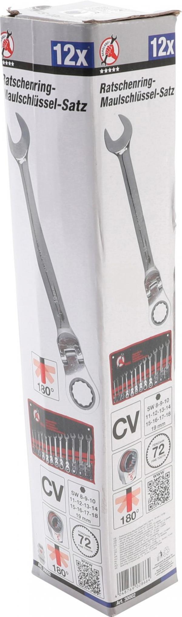 Ratschenring-Maulschlüssel-Satz | flexible Köpfe | SW 8 - 19 mm | 12-tlg.