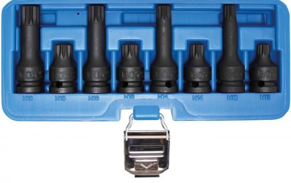 Kraft-Bit-Einsatz-Satz | Antrieb Innenvierkant 12,5 mm (1/2") | Innenvielzahn (für XZN) M12 - M18 | 8-tlg.