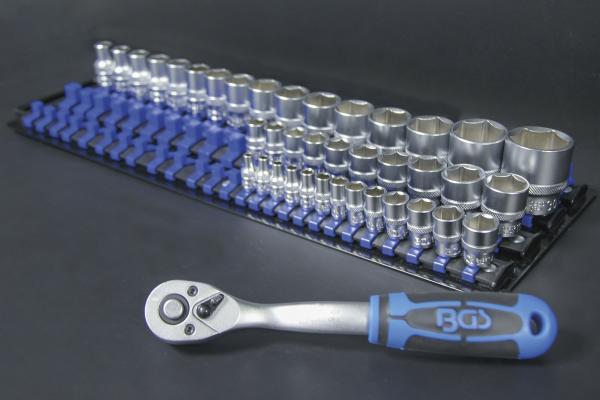 Aufsteckschienen-Set für Steckschlüssel-Einsätze | mit 80 Clips | für Einsätze 6,3 mm (1/4"), 10 mm (3/8"), 12,5 mm (1/2")