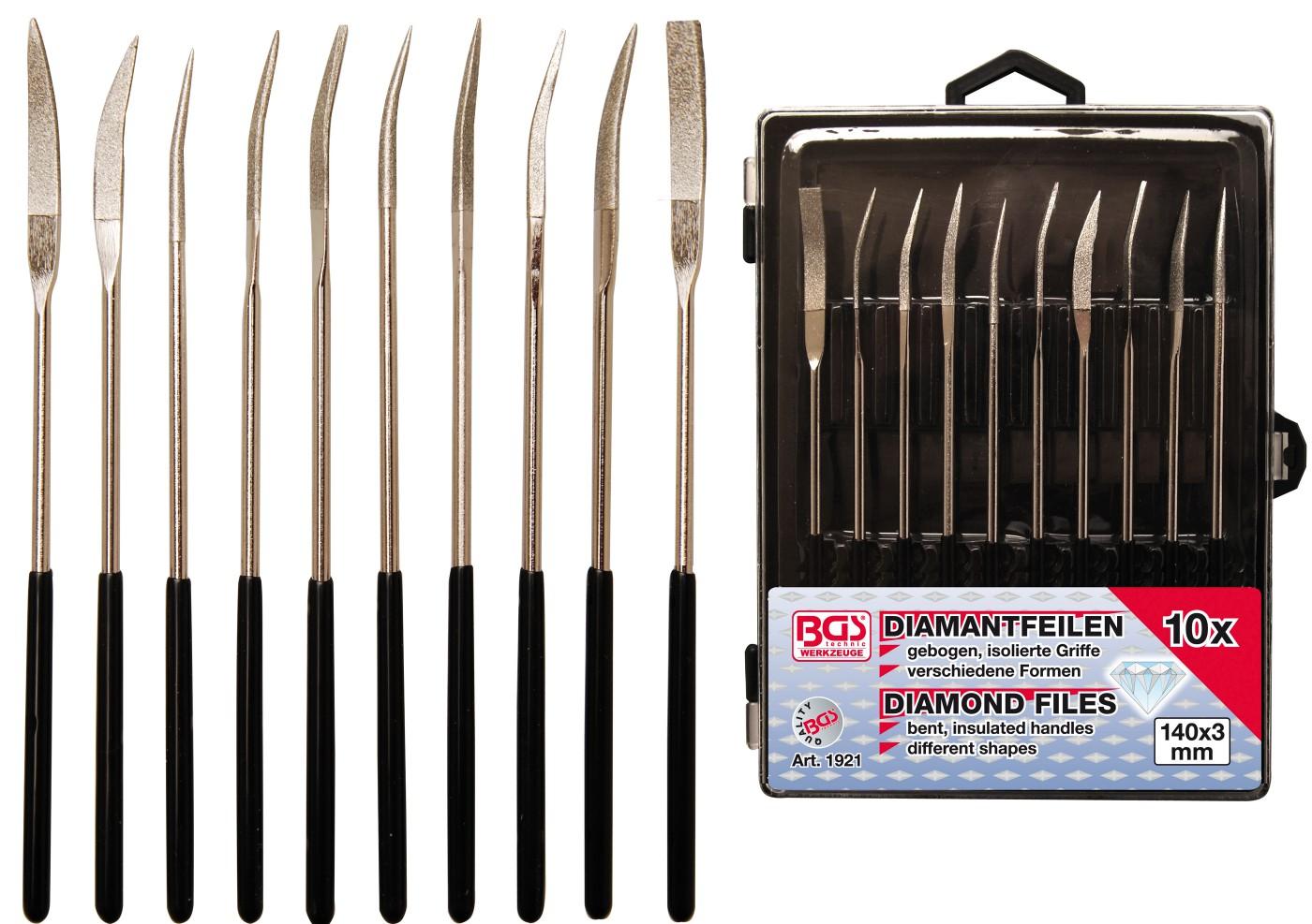 Diamant-Lochfeilen-Satz | gebogen | 140 x 3 mm | 10-tlg.