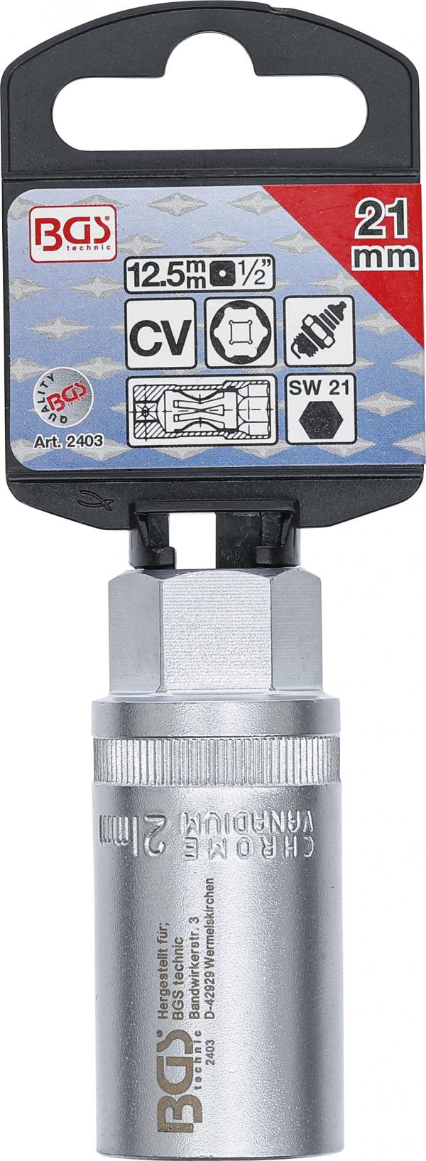 Zündkerzen-Einsatz Sechskant | Antrieb Innenvierkant 12,5 mm (1/2") | SW 21 mm