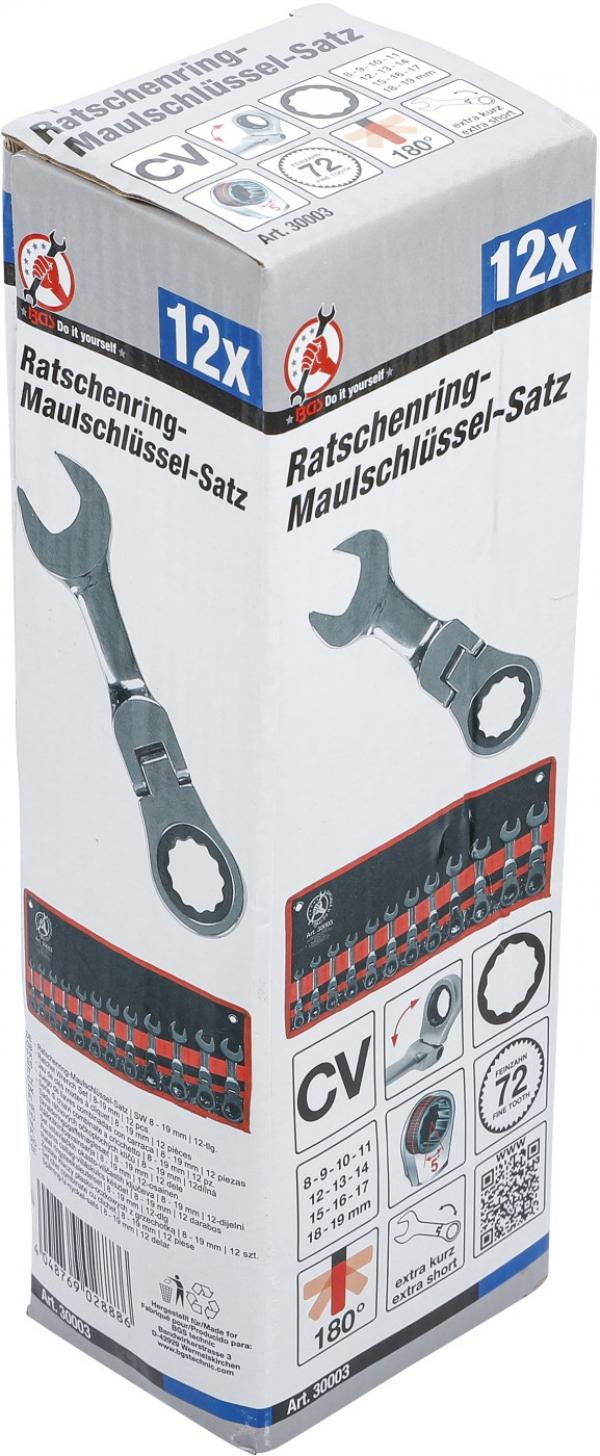 Ratschenring-Maulschlüssel-Satz | extra kurz | SW 8 - 19 mm | 12-tlg.