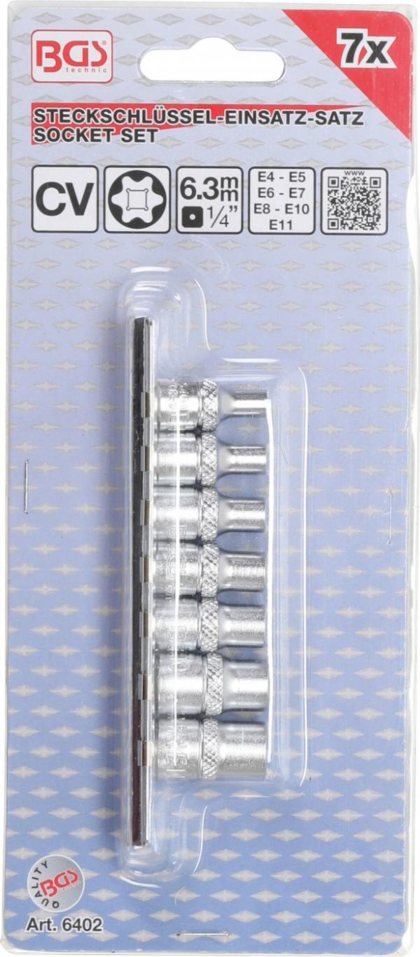 Steckschlüssel-Einsatz-Satz E-Profil | Antrieb Innenvierkant 6,3 mm (1/4") | SW E4 - E11 | 7-tlg.