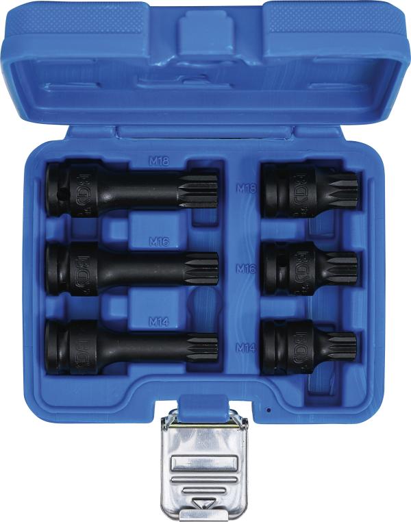 Kraft-Bit-Einsatz-Satz | Antrieb Innenvierkant 12,5 mm (1/2") | Innenvielzahn (für XZN) M14 - M18 | 6-tlg.