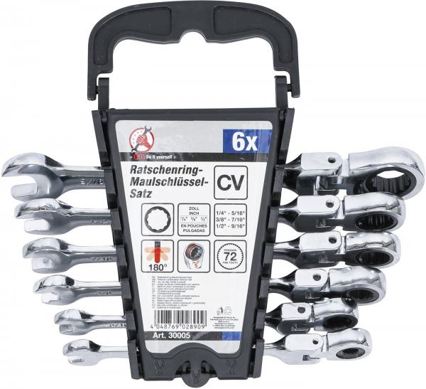Ratschenring-Maulschlüssel-Satz | flexible Köpfe | Zollmaße | SW 1/4" - 9/16" | 6-tlg.