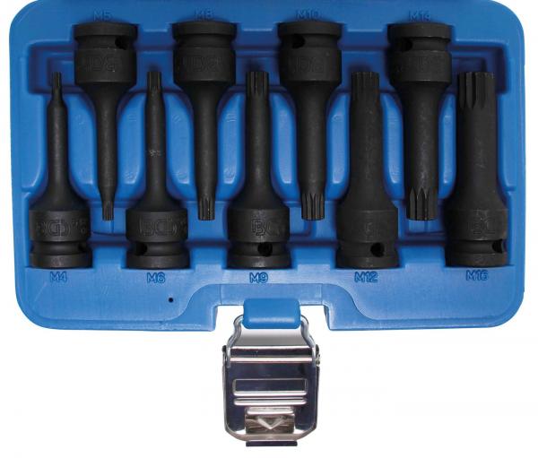Kraft-Bit-Einsatz-Satz | Antrieb Innenvierkant 12,5 mm (1/2") | Innenvielzahn (für XZN) M4 - M16 | 9-tlg.