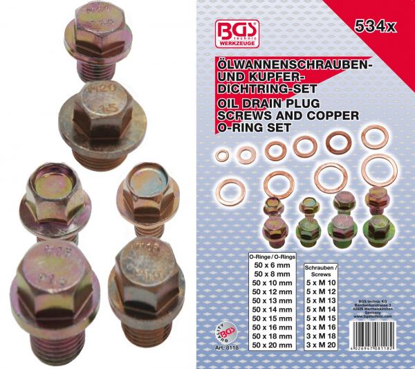 Ölwannenschrauben- und Kupfer-Dichtring-Sortiment | 534-tlg.