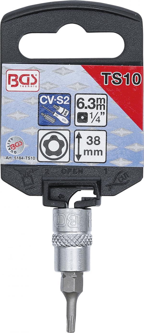 Bit-Einsatz | Antrieb Innenvierkant 6,3 mm (1/4") | TS-Profil (für Torx Plus) mit Bohrung TS10
