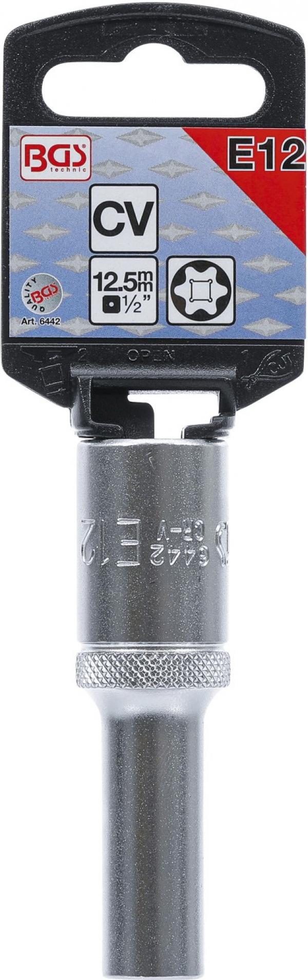 Steckschlüssel-Einsatz E-Profil, tief | Antrieb Innenvierkant 12,5 mm (1/2") | SW E12