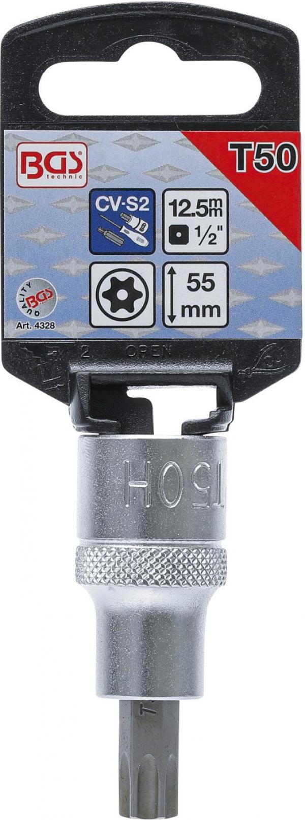 Bit-Einsatz | Antrieb Innenvierkant 12,5 mm (1/2") | T-Profil (für Torx) mit Bohrung T50