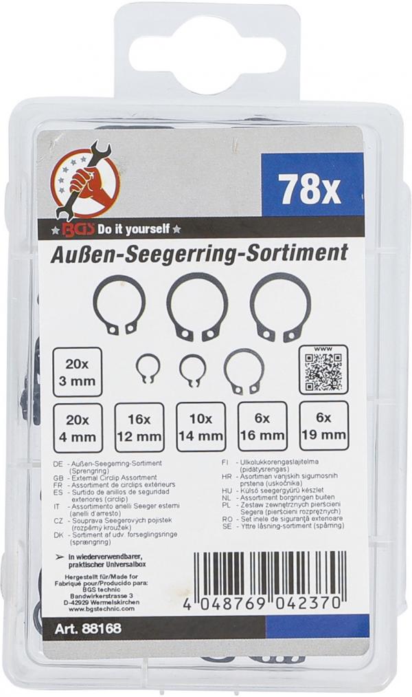 Außen-Seegerring-Sortiment (Sprengringe) | Ø 8 - 19 mm | 78-tlg.