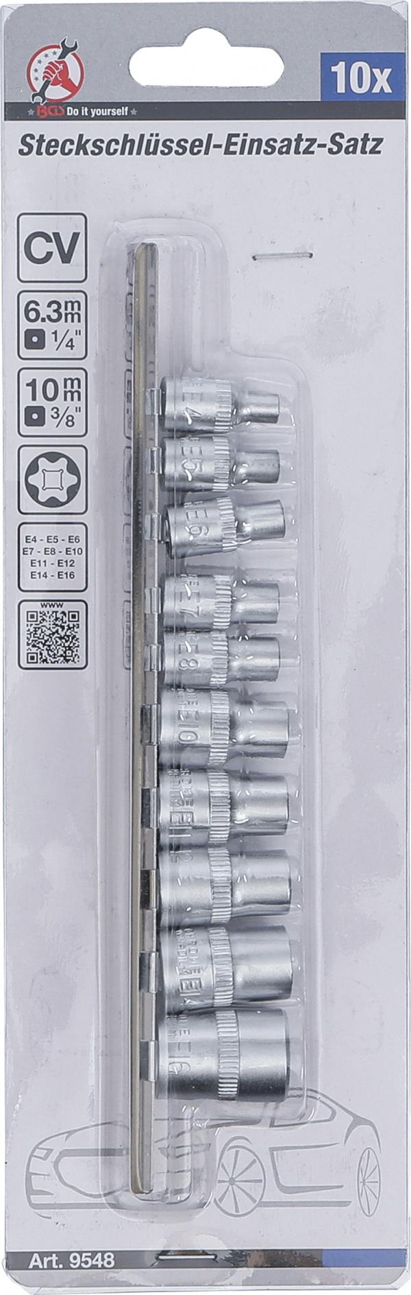 Steckschlüssel-Einsatz-Satz E-Profil | Antrieb Innenvierkant 6,3 mm (1/4") / 10 mm (3/8") | SW E4 - E16 | 10-tlg.