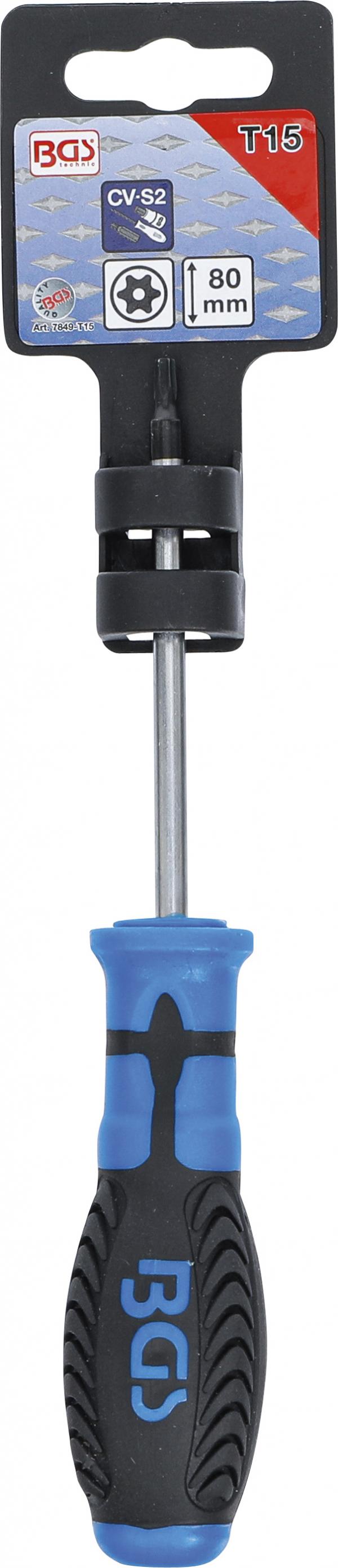 Schraubendreher | T-Profil (für Torx) mit Bohrung T15 | Klingenlänge 80 mm