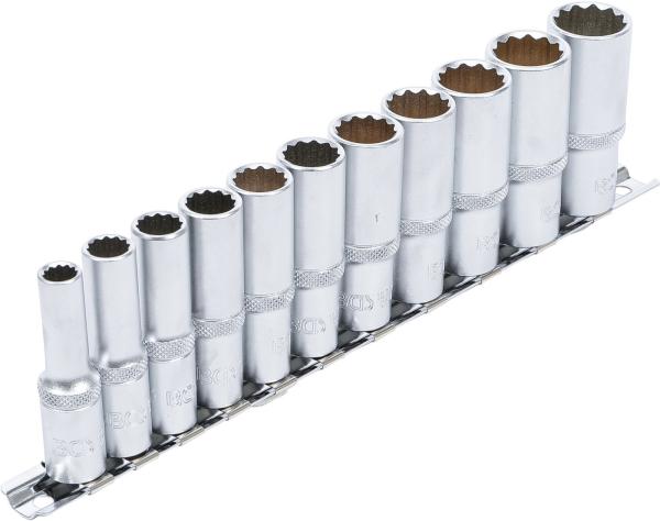 Steckschlüssel-Einsatz-Satz Zwölfkant, tief | Antrieb Innenvierkant 10 mm (3/8") | SW 8 - 19 mm | 11-tlg.