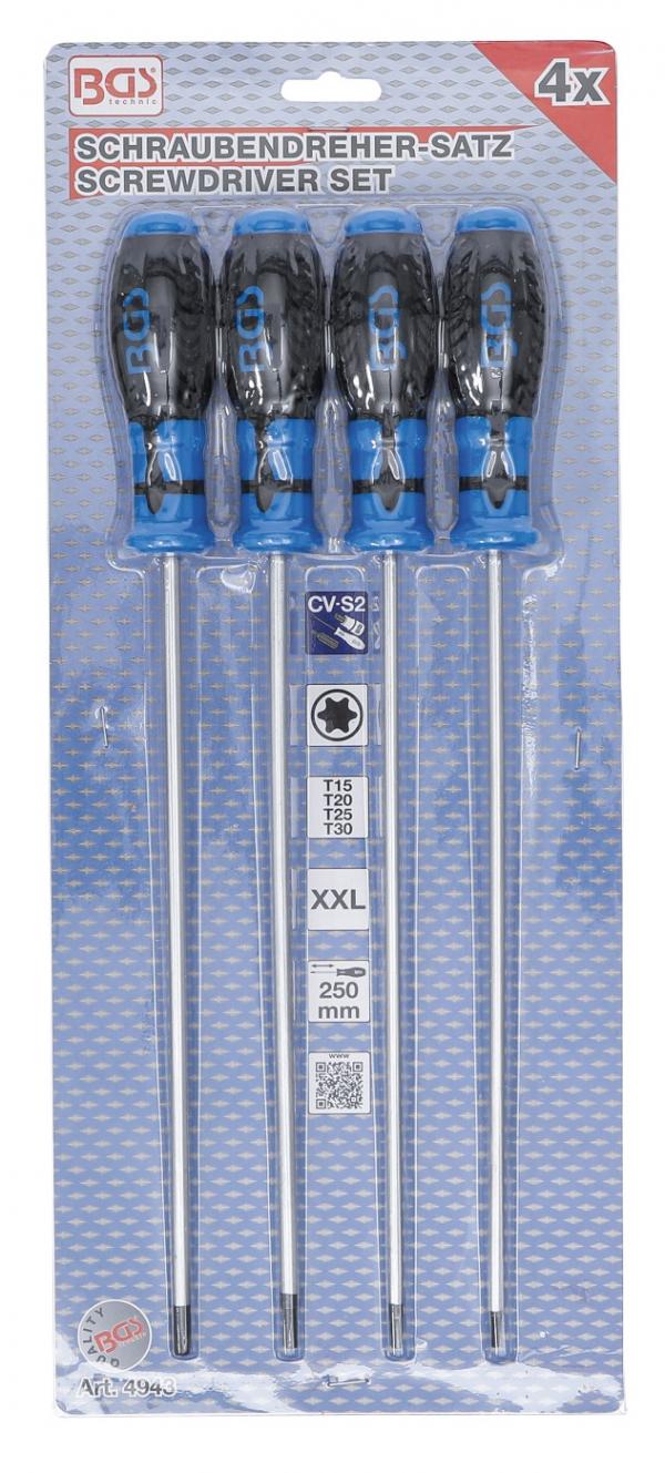 Schraubendreher-Satz, extra lang | T-Profil (für Torx) | T15 - T30 | 4-tlg.