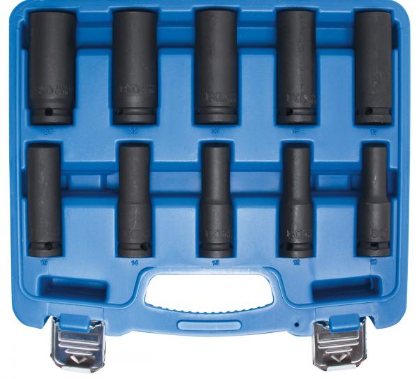 Kraft-Steckschlüssel-Einsatz-Satz Sechskant, tief | Antrieb Innenvierkant 12,5 mm (1/2") | SW 10 - 24 mm | 10-tlg.